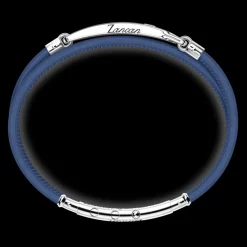 Bracciale Zancan in pelle naturale con targa in argento e pietre nere.