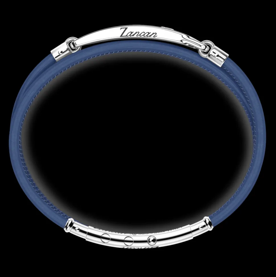 Bracciale Zancan in pelle naturale con targa in argento e pietre nere.