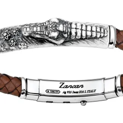Bracciale Zancan in pelle ed argento con alligatore.