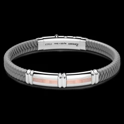 Bracciale Zancan in silicone nero con targa in argento e dettagli in oro rosa.