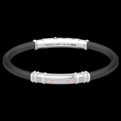 Bracciale Zancan in silicone nero con targa in argento e dettagli in oro rosa.