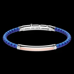 Bracciale Zancan in silicone nero con targa in argento e dettagli in oro rosa.