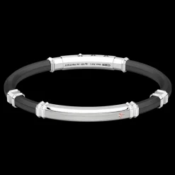 Bracciale Zancan in silicone nero con targa in argento e dettagli in oro rosa.