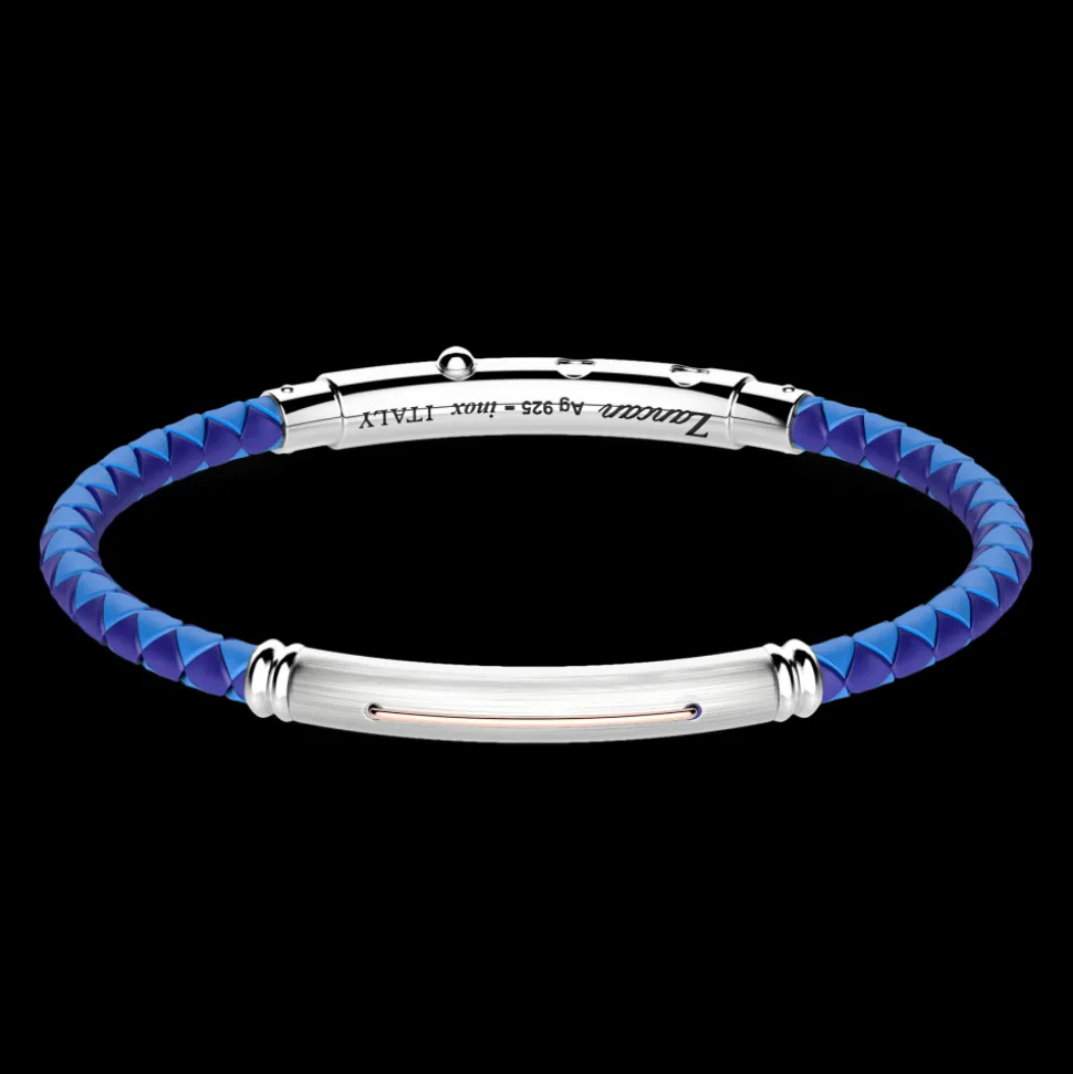 Bracciale Zancan in silicone nero con targa in argento e dettagli in oro rosa.