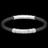 Bracciale Zancan in silicone nero con targa in argento e dettagli in oro rosa.