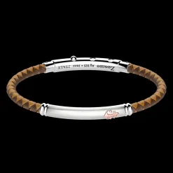 Bracciale Zancan in silicone nero con targa in argento e dettagli in oro rosa.