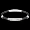 Bracciale Zancan in silicone nero con targa in argento e dettagli in oro rosa.