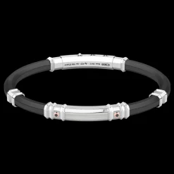 Bracciale Zancan in silicone nero con targa in argento e dettagli in oro rosa.