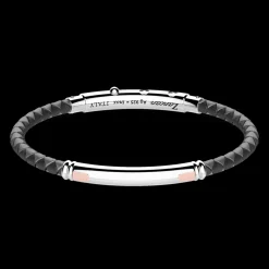 Bracciale Zancan in silicone nero con targa in argento e dettagli in oro rosa.