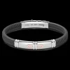Bracciale Zancan in silicone nero con targa in argento e dettagli in oro rosa.