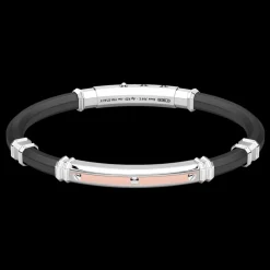 Bracciale Zancan in silicone nero con targa in argento e dettagli in oro rosa.