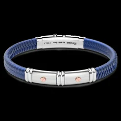 Bracciale Zancan in silicone nero con targa in argento e dettagli in oro rosa.
