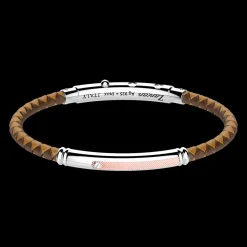 Bracciale Zancan in silicone nero con targa in argento e dettagli in oro rosa.