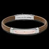 Bracciale Zancan in silicone nero con targa in argento e dettagli in oro rosa.