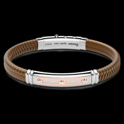 Bracciale Zancan in silicone nero con targa in argento e dettagli in oro rosa.