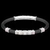 Bracciale Zancan in silicone nero con targa in argento e dettagli in oro rosa.