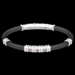 Bracciale Zancan in silicone nero con targa in argento e dettagli in oro rosa.