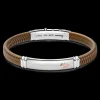Bracciale Zancan in silicone nero con targa in argento e dettagli in oro rosa.