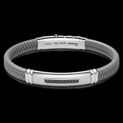 Bracciale Zancan in silicone con targa in argento e pietre nere.