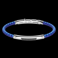 Bracciale Zancan in silicone con targa in argento e pietre nere.