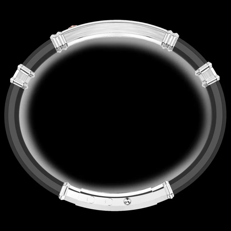 Bracciale Zancan in silicone nero con targa in argento e dettagli in oro rosa.