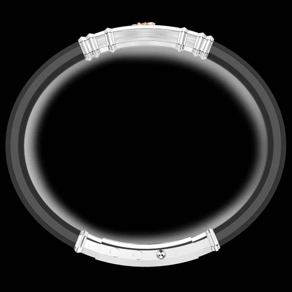 Bracciale Zancan in silicone nero con targa in argento e dettagli in oro rosa.