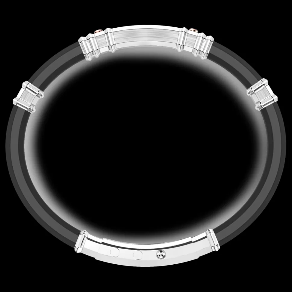 Bracciale Zancan in silicone nero con targa in argento e dettagli in oro rosa.