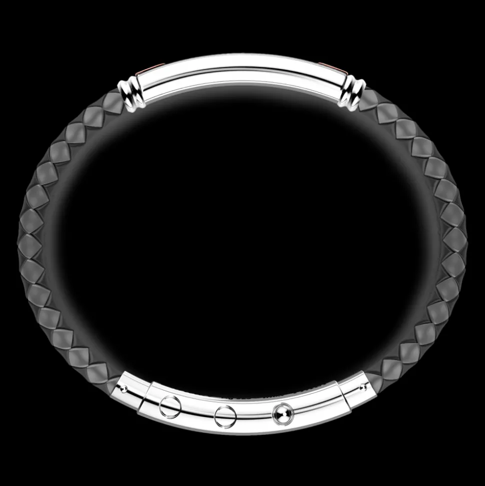 Bracciale Zancan in silicone nero con targa in argento e dettagli in oro rosa.