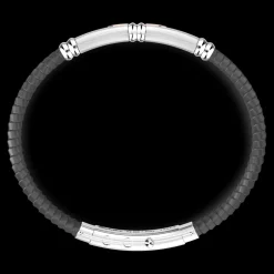 Bracciale Zancan in silicone nero con targa in argento e dettagli in oro rosa.