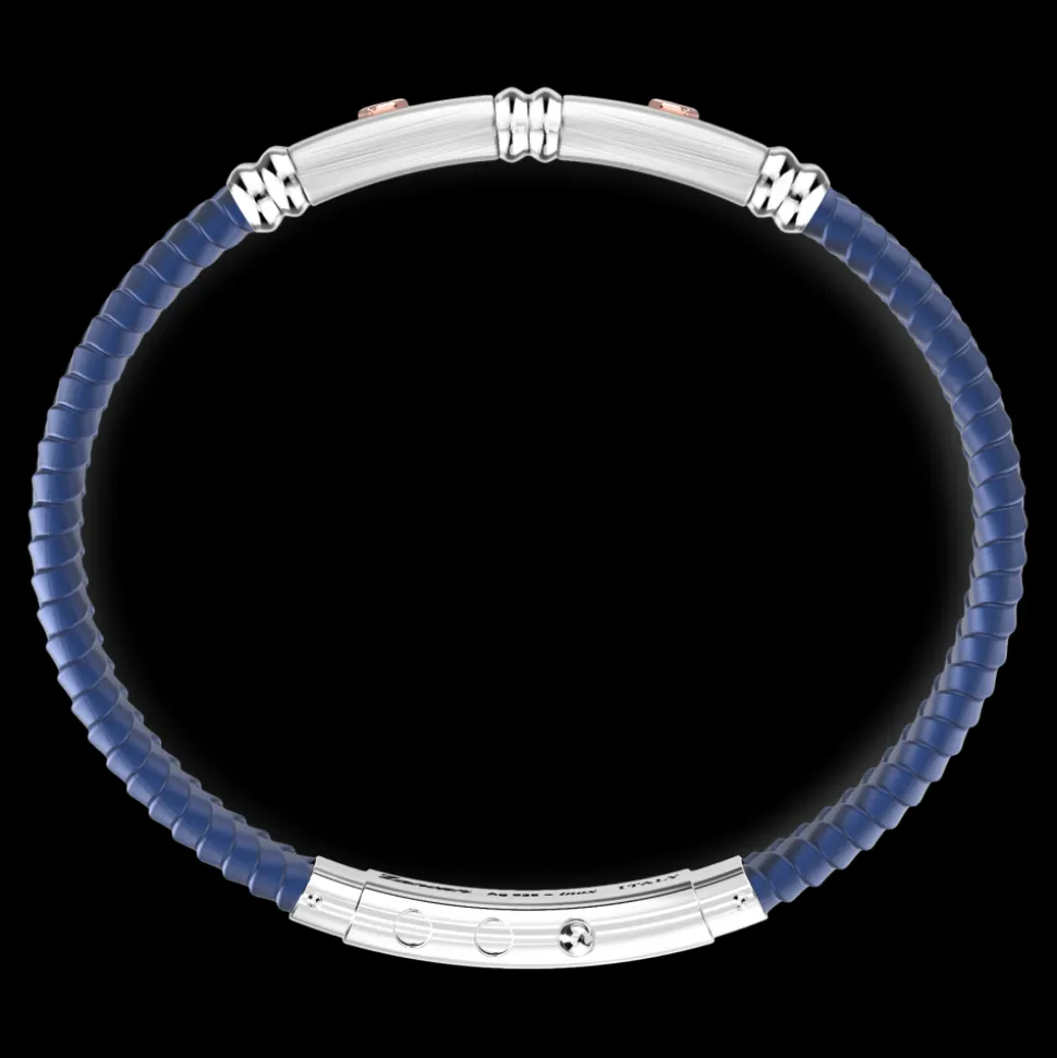 Bracciale Zancan in silicone nero con targa in argento e dettagli in oro rosa.