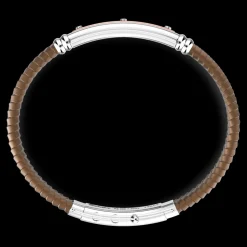 Bracciale Zancan in silicone nero con targa in argento e dettagli in oro rosa.
