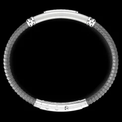 Bracciale Zancan in silicone con targa in argento e pietre nere.