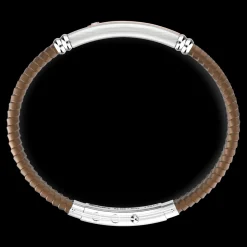 Bracciale Zancan in silicone nero con targa in argento e dettagli in oro rosa.