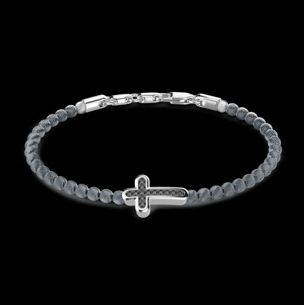 Bracciale Zancan morbido con sfere in argento e croce con pietre.