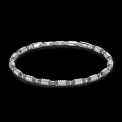 Bracciale Zancan morbido in argento a sfere ed elementi tubolari.