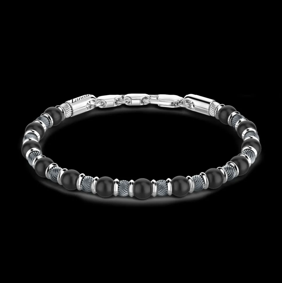 Bracciale Zancan morbido con sfere in argento e in pietra onice.
