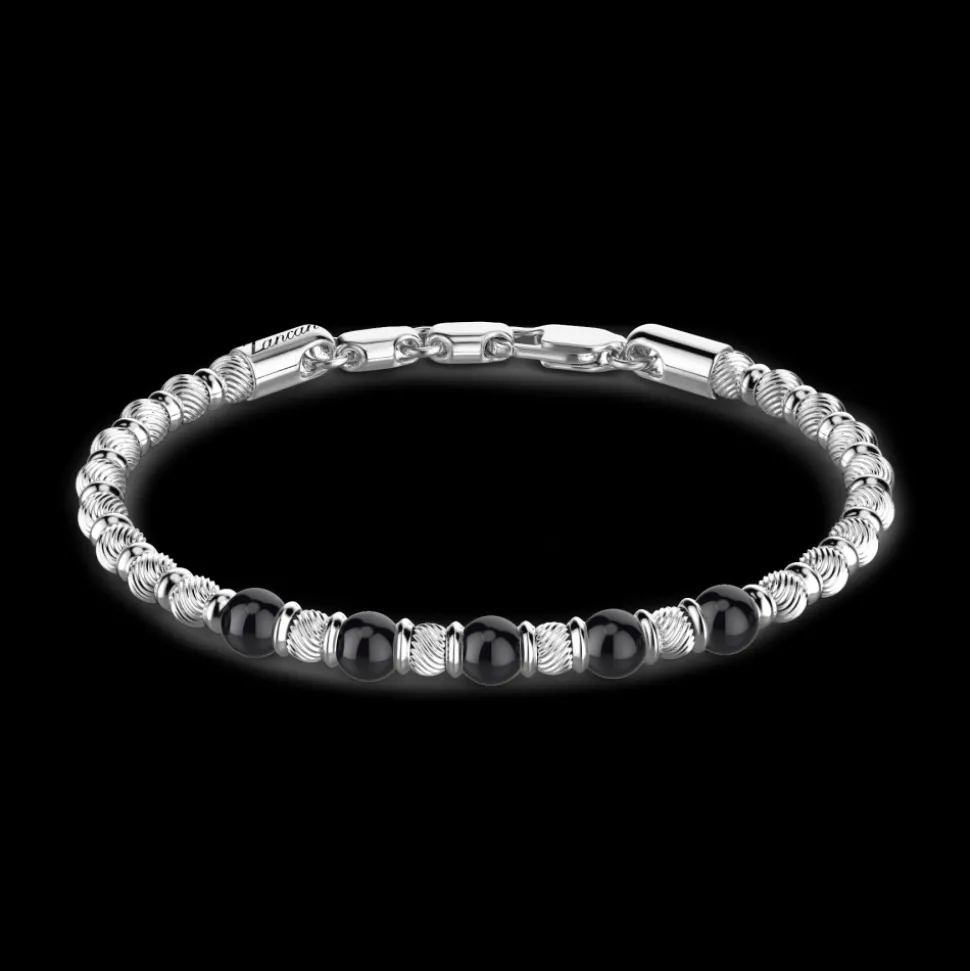 Bracciale Zancan morbido con sfere in argento e in pietre dure naturali.