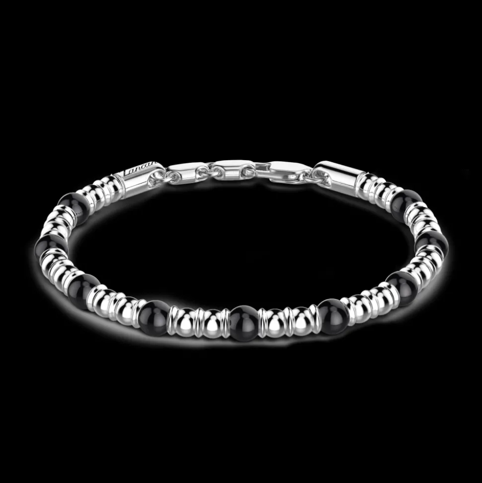 Bracciale Zancan morbido con sfere in argento e in pietre dure naturali.