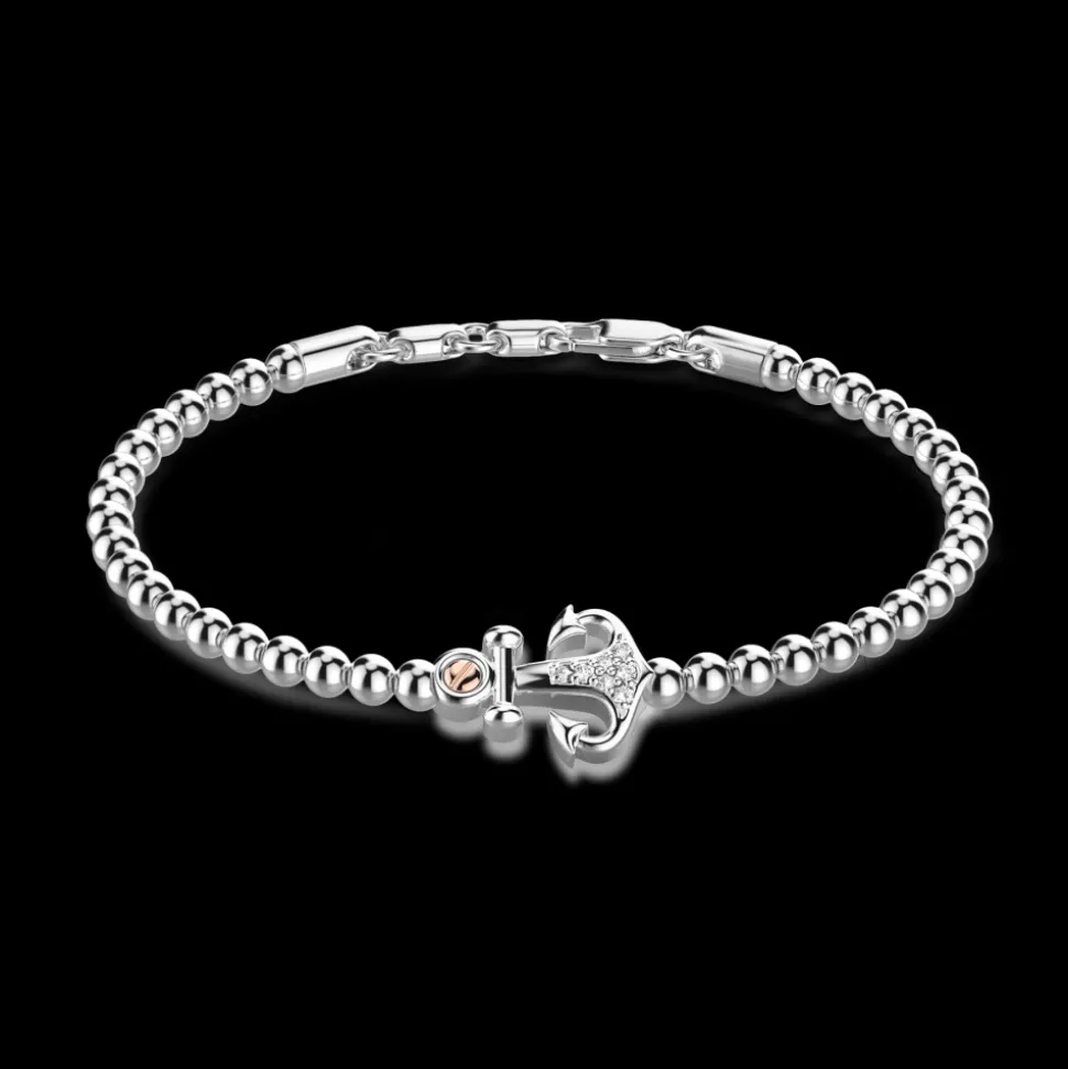 Bracciale Zancan morbido con sfere in argento, ancora e pietre.