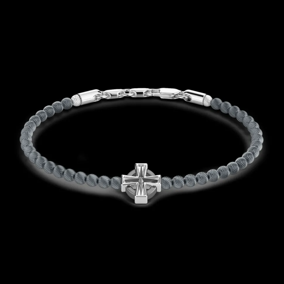 Bracciale Zancan morbido con sfere in argento e croce greca.