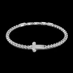 Bracciale Zancan morbido con sfere in argento e croce con pietre nere.