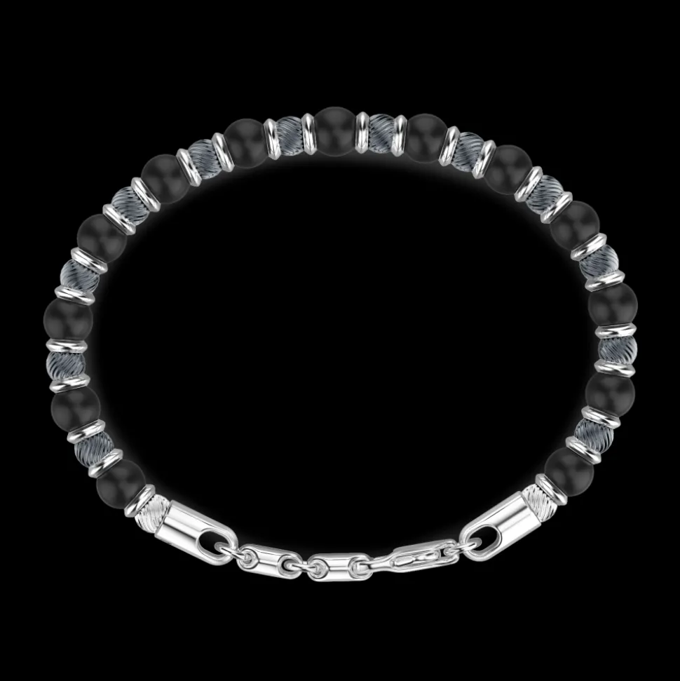 Bracciale Zancan morbido con sfere in argento e in pietra onice.
