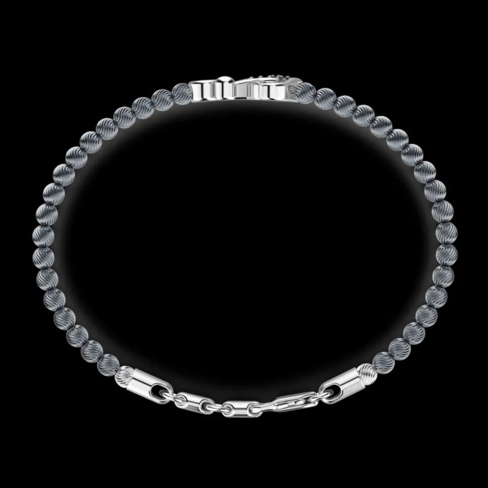 Bracciale Zancan morbido con sfere in argento, ancora e pietre nere.