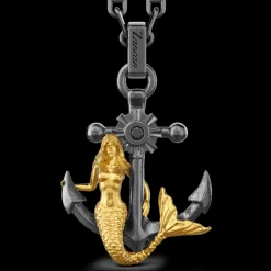 Collana in argento con pendente ad ancora e sirena.