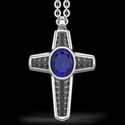 Collana in argento con pendente a croce e Lapis.
