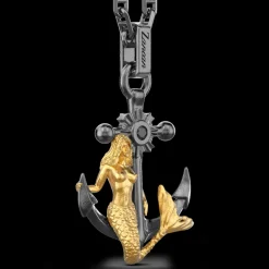 Collana in argento con pendente ad ancora e sirena.