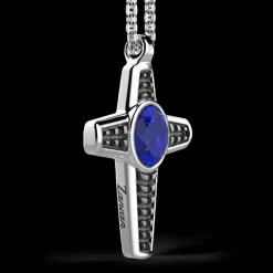 Collana in argento con pendente a croce e Lapis.