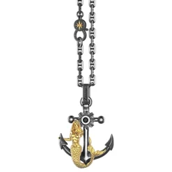 Collana in argento con pendente ad ancora e sirena.