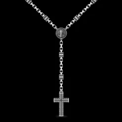 Collana rosario Zancan in argento con pietre nere.