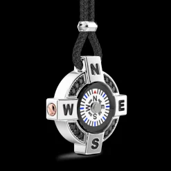 Collana Zancan con bussola bianca in argento e spinelli neri.